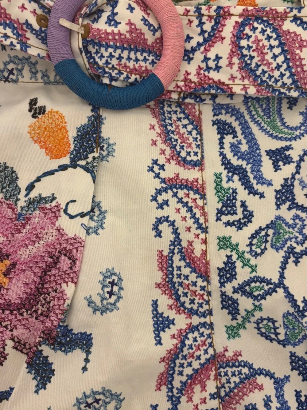 FARM Rio White Floral Paisley High-Waist Shorts with Multicolor Belt